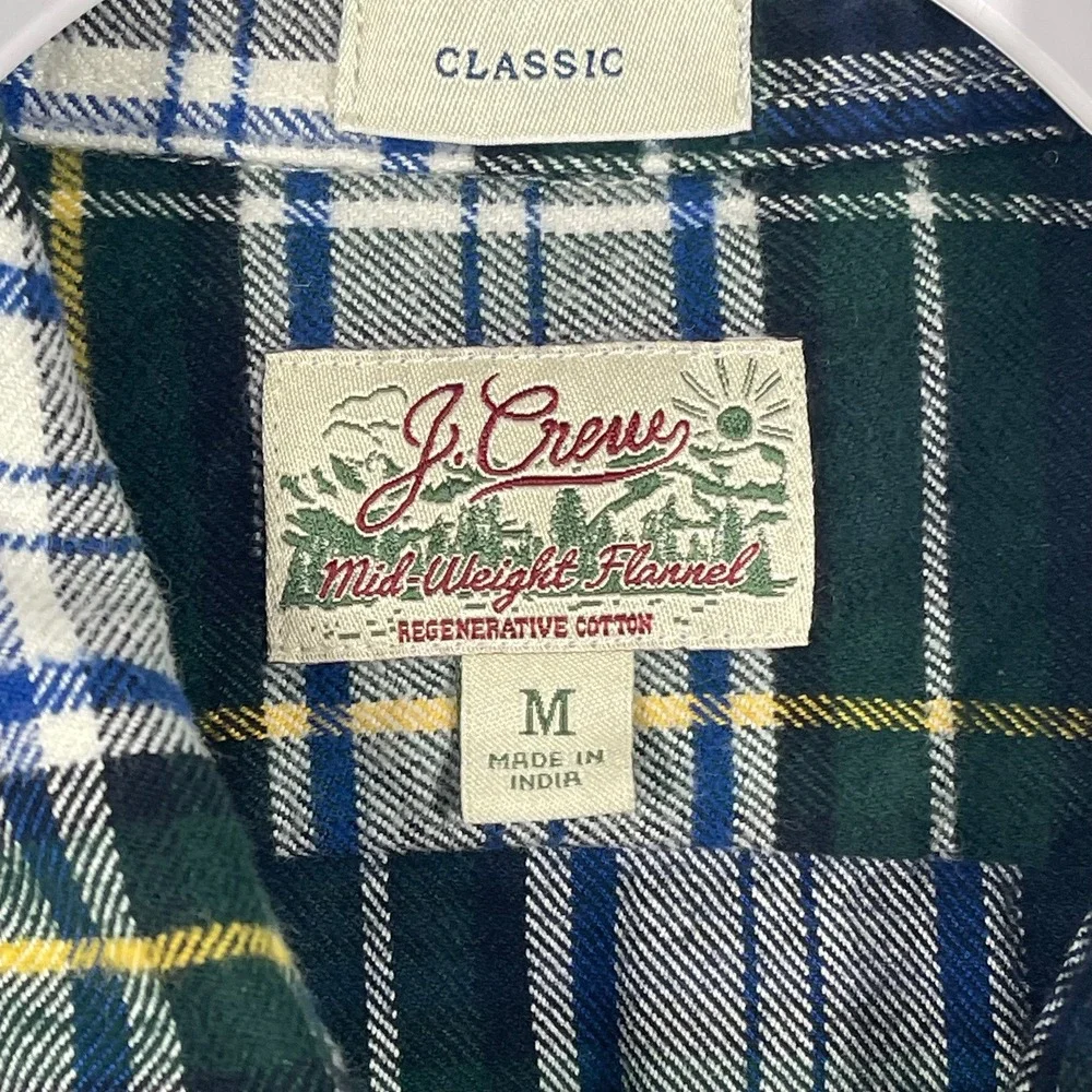 J Crew Mid Weight Flannel Shirt Men Size Medium Plaid‎ Regenerative Cotton